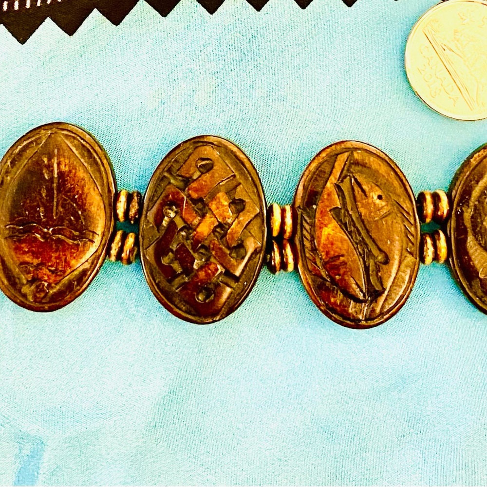 Vintage Unique Bracelet - wood, possibly petrified wood carvings